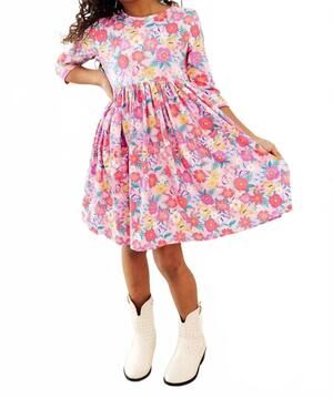 NEW MILA & ROSE fluttering garden three quarter sleeve pocket twirl dress in pin